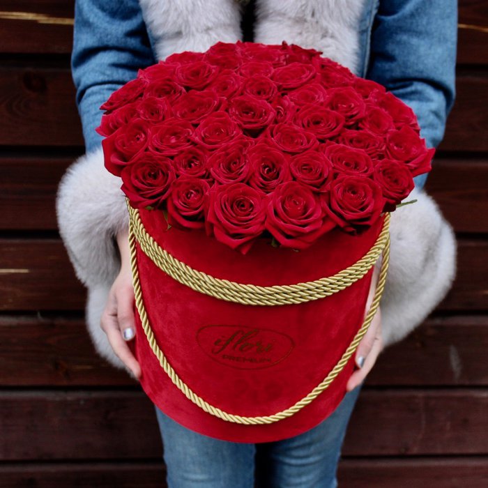 Букет Краспедия из роз в шляпной коробке - фото 2