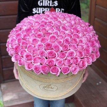 Букет с 171 розовой розой в коробке - фото 1